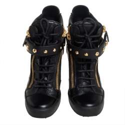 Pre Owned Giuseppe Zanotti Black Leather Wedge Sneakers Size 40