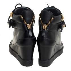 Pre Owned Giuseppe Zanotti Black Leather Wedge Sneakers Size 40