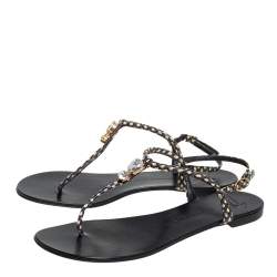 Giuseppe Zanotti Beige/Brown Python Embossed Leather  T Strip Sandals Size 38.5
