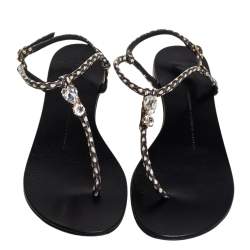 Giuseppe Zanotti Beige/Brown Python Embossed Leather  T Strip Sandals Size 38.5