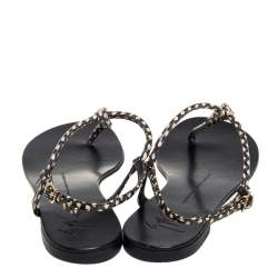 Giuseppe Zanotti Beige/Brown Python Embossed Leather  T Strip Sandals Size 38.5