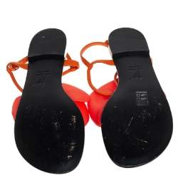Pre Owned Giuseppe Zanotti Orange Leather And Fabric Flower Embellished Flat Thong Sandals Size 40