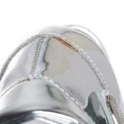 Pre Owned Giuseppe Zanotti Metallic Silver Leather Wings Double Zip Wedge Sneakers Size 40