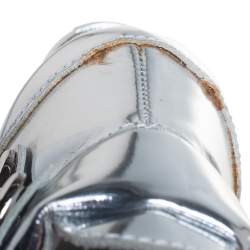 Pre Owned Giuseppe Zanotti Metallic Silver Leather Wings Double Zip Wedge Sneakers Size 40