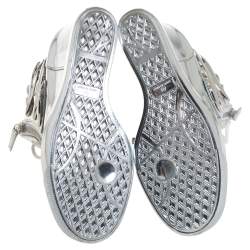 Pre Owned Giuseppe Zanotti Metallic Silver Leather Wings Double Zip Wedge Sneakers Size 40