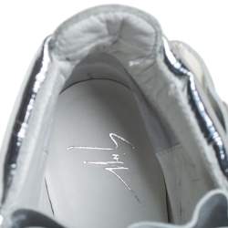 Pre Owned Giuseppe Zanotti Metallic Silver Leather Wings Double Zip Wedge Sneakers Size 40