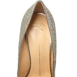 Giuseppe Zanotti Silver Glitter And Leather Sharon Peep Toe Platform Pumps Size 40