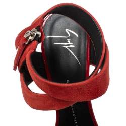 Pre Owned Giuseppe Zanotti Red Suede And Patent Leather Embellished Sandals Size 36