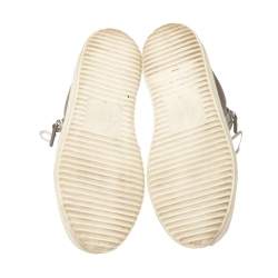 Pre Owned Giuseppe Zanotti Grey/Lilac Python Embossed Leather Double Zip High Top Sneakers Size 38