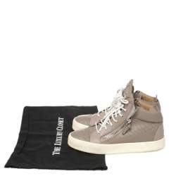 Pre Owned Giuseppe Zanotti Grey/Lilac Python Embossed Leather Double Zip High Top Sneakers Size 38