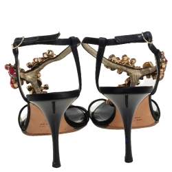 مملوكة مسبقًا صندل جوسيبي زانوتي سير كاحل مزخرف كريستال ساتان أسود مقاس 38