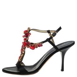 مملوكة مسبقًا صندل جوسيبي زانوتي سير كاحل مزخرف كريستال ساتان أسود مقاس 38