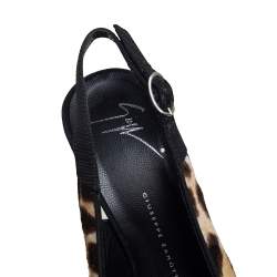 Pre Owned Giuseppe Zanotti Beige Leopard Print Pony Hair Slingback Peep Toe Pump Size 36.5