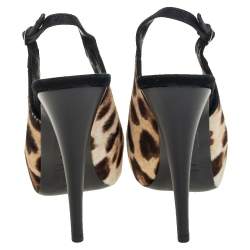 Pre Owned Giuseppe Zanotti Beige Leopard Print Pony Hair Slingback Peep Toe Pump Size 36.5