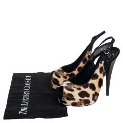 Pre Owned Giuseppe Zanotti Beige Leopard Print Pony Hair Slingback Peep Toe Pump Size 36.5