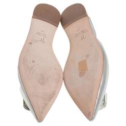Pre Owned Giuseppe Zanotti Silver Leather Crystal Embellished Ballet Flats Size 40.5