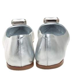Pre Owned Giuseppe Zanotti Silver Leather Crystal Embellished Ballet Flats Size 40.5