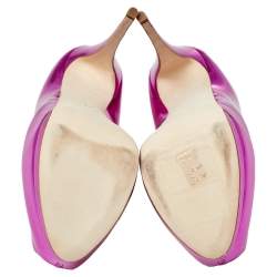 Pre Owned حذاء كعب عالي جوسيبي زانوتي بمقدمة مفتوحة ونعل سميك جلد عاكس وردي ميتاليك مقاس 40 