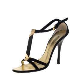 Giuseppe Zanotti Black Suede T Strap Sandals Size 38.5