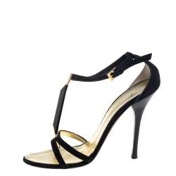 Giuseppe Zanotti Black Suede T Strap Sandals Size 38.5