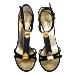 Pre Owned Giuseppe Zanotti Black Suede T Strap Sandals Size 38.5