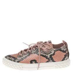 Pre Owned Giuseppe Zanotti Beige Python-Embossed Leather Sneaker Size 40.5