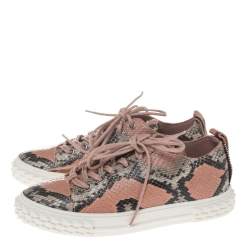 Pre Owned Giuseppe Zanotti Beige Python-Embossed Leather Sneaker Size 40.5