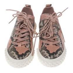 Pre Owned Giuseppe Zanotti Beige Python-Embossed Leather Sneaker Size 40.5