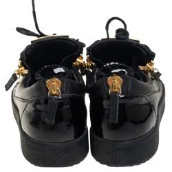 Pre Owned Giuseppe Zanotti Black Leather And Patent Leather Double Zipper May London Low Top Sneakers Size 38.5