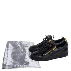 Pre Owned Giuseppe Zanotti Black Leather And Patent Leather Double Zipper May London Low Top Sneakers Size 38.5
