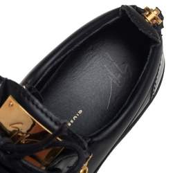 Pre Owned Giuseppe Zanotti Black Leather And Patent Leather Double Zipper May London Low Top Sneakers Size 38.5