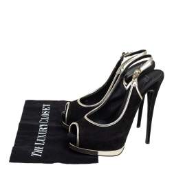 Guiseppe Zannotti Black/Silver Suede And Leather Trim Peep Toe Slingback Platform Sandals Size 37.5