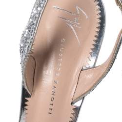 Pre Owned Giuseppe Zanotti Silver Glitter Open Toe Slingback Sandals Size 39.5