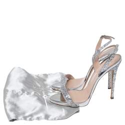 Pre Owned Giuseppe Zanotti Silver Glitter Open Toe Slingback Sandals Size 39.5