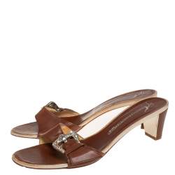 Giuseppe Zanotti Brown Leather Buckle Detail Slide Sandals Size 40