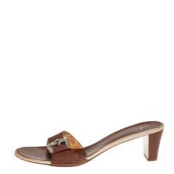 Giuseppe Zanotti Brown Leather Buckle Detail Slide Sandals Size 40