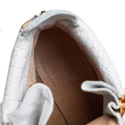 Pre Owned Giuseppe Zanotti White Croc Embossed Leather High Top Wedge Sneakers Size 37