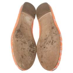 Pre Owned Giuseppe Zanotti Silver/Orange Lace Crystal Skull Ballet Flats Size 39