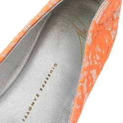 Pre Owned Giuseppe Zanotti Silver/Orange Lace Crystal Skull Ballet Flats Size 39