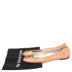 Pre Owned Giuseppe Zanotti Silver/Orange Lace Crystal Skull Ballet Flats Size 39