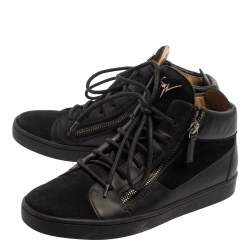 Pre Owned Giuseppe Zanotti Black Suede And Leather High Top Sneakers Size 38.5