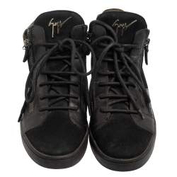 Pre Owned Giuseppe Zanotti Black Suede And Leather High Top Sneakers Size 38.5