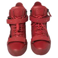Pre Owned Giuseppe Zanotti Red Leather Coby High Top Sneakers Size 39