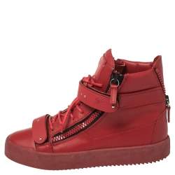 Pre Owned Giuseppe Zanotti Red Leather Coby High Top Sneakers Size 39