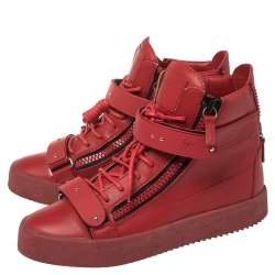 Pre Owned Giuseppe Zanotti Red Leather Coby High Top Sneakers Size 39