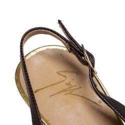 Pre Owned Giuseppe Zanotti Brown Leather Platform Peep Toe Slingback Sandals Size 36