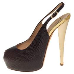 Pre Owned Giuseppe Zanotti Brown Leather Platform Peep Toe Slingback Sandals Size 36