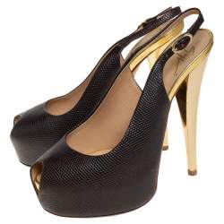 Pre Owned Giuseppe Zanotti Brown Leather Platform Peep Toe Slingback Sandals Size 36