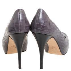 مملوكة مسبقًا حذاء كعب عالي جوسيبي زانوتي جلد نقشة التمساح رصاصي مقدمة مفتوحة نعل سميك مقاس 40