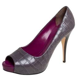 مملوكة مسبقًا حذاء كعب عالي جوسيبي زانوتي جلد نقشة التمساح رصاصي مقدمة مفتوحة نعل سميك مقاس 40